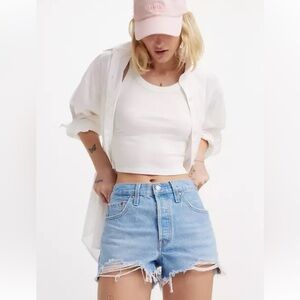Levi’s 501 Original Fit High Rise Denim Shorts (Size: 25) (Color: Luxor Heat)